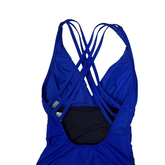 La Blanca Island Goddess Multi Strap Cross Back Blue One Piece Swimsuit Size 4 - Picture 6 of 9